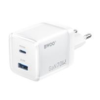 BWOO GaN sieninis įkroviklis CDA224 QC 70W 1 x USB 1 x USB-C, baltas