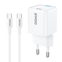 BWOO GaN PD 30W sieninis įkroviklis 1x USB-C jungtis su 60W USB-C 2A laidu, baltas