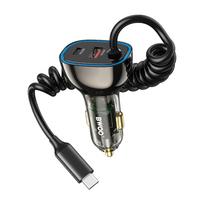BWOO CC96C 30W PD automobilinis įkroviklis 1x USB-C 1x USB jungtis su USB-C laidu pilkas