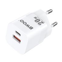 BWOO CDA156 PD sieninis įkroviklis 1x USB-C 1x USB 20W baltas