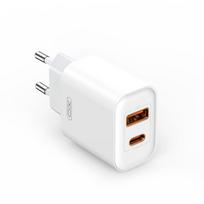 XO sieninis įkroviklis CE12 PD QC 3.0 20W 1x USB 1x USB-C baltas
