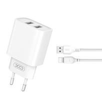 XO sieninis įkroviklis CE02C 2x USB 2,1A baltas + USB-C laidas