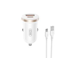 XO automobilinis įkroviklis CC56 PD 30W QC 1x USB 1x USB-C baltas + USB – USB-C laidas