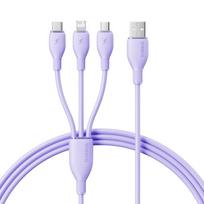 Baseus itin spartus „trys viename“ greitojo įkrovimo laidas USB-A į M+L+C 3.5A 1.3m Nebula Purple