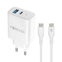 Forever TC-07-30AC PD QC įkroviklis 1x USB-C 1x USB 30W baltas + USB-C – USB-C laidas 60W