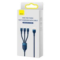 Baseus Universal laidas Flash Series II 3-in-1 greitasis įkrovimas duomenų laidas (USB-A į Micro + Lightning + Type-C) 66 W, 480mbps, 1.2m, (CASS040003), mėlyna spalva