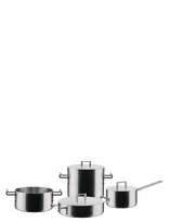 Alessi - Set Of Saucepan, Saucepan With Two Handles, Low Saucepan With Two Handles , Saucepan , 3 Lids - Puodų rinkinys - Sidabro