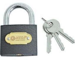 Mega Pakabinama spyna 5030252, 50mm, plienas, keta, 3 raktai, žalvaris, tinkama lauko naudojimui