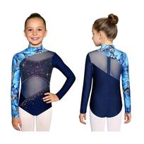 Mergaitei Gimnastikos Šokio Triko Aukštu Kaklu Ilgomis Rankovėmis Nugaros Nematoma Užtrauktukas Tinklelio Įdėklas Drugelio Raštas Blizgantys Cirkoniai Kūno Apranga 5-6 Years
