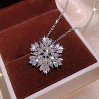 Full Zircon S Silver  Sets for Women Cubic Zirconia Snowflake Necklace Pendant Ring Stud Earrings 3PCS Wedding