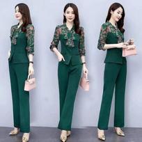 Women's Chiffon Printed Suit Spring And Autumn Fashion Slim Tops Wide Leg Pants 2 Two Piece Set Cute Outfits For Women XS