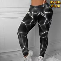 Moteriškos rožinės bangos žaibo atspaudai Stretch Yoga antblauzdžiai Fitneso bėgimo treniruoklių salė Sportinės aktyvios kelnės 2XL juoda
