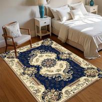 European Vintage Blue Rugs Bedroom Decor Home Carpets for Living Room Gold Flower Pattern Carpet Elegant Navy Floor Mat Gift Rug 40x60CM