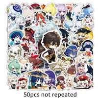 50 Genshin Impact Cartoon Character Stickers—Waterproof, DIY for Laptops, Water Bottles, and Suitcases gray