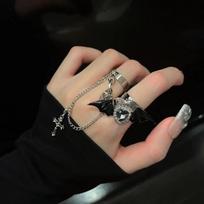 Y2K Black Devil Wings Cross Ring - Trendy Dark Style for Hot Girl Subculture sidabras
