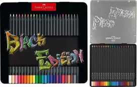 Spalvoti pieštukai Faber-Castell Juodas Edition, 24 ryškių spalvų, metalinėje dėžutėje