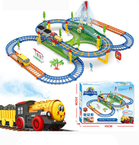 Elektrinis traukinukas „Track King Extralink Kids“ su lokomotyvu ir baterijomis varomu vagonu