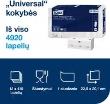 Popieriniai rankšluosčiai Tork PeakServe Continuous H5 (100585), 1 sluoksnio, baltos spalvos, lapeliais