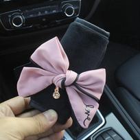 Cute Bowknot Universal Car Seat Headrest Neck Pillow Rhinestones Supplies Auto Waist Support Car Accessories Interior for Women gray