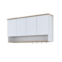 Pakabinama virtuvės spintelė Kalune Design JE198, balta sp./riešuto sp., 120 cm x 27.5 cm x 61.8 cm