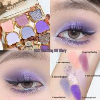Xixi Part-Time Job Bear Six-Color Eyeshadow: Cool Crushed Diamond Powder in Purple-Blue Y2K Contrast for Smoky Cut-Off Eye Makeup