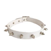 Harajuku Spiked Rivet PU Leather Punk Choker Necklace balta