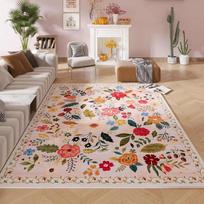 Machine Washable Boho Floral Small Area Rug Non-Slip Low Pile Throw Rugs for Entryway Kitchen Front Door Indoor Decor Rug 40X60CM 1.3X2FT