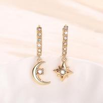 Exquisite Female Earrings  Sterling Silver Asymmetric Star Moon Tassel Earrings for Women Zircon Earrings Girl Party