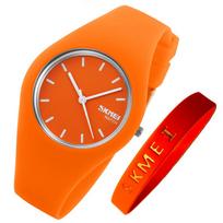 SKMEI Brand Gift for High School Orange Women's Watch, Stylish, Sporty, Silicone, Cute, Simple, Waterproof, Casual, Analog, Name, Students,