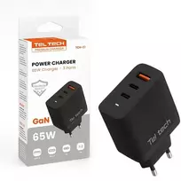 Teltech kroviklis jungiama į tinklą GaN USB / 2x Typ-C 65W czarnyTCH-07