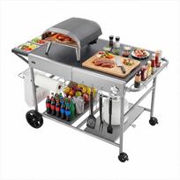 Lauko kepsninės vežimėlis, mobilus gaminimo stalas su prieskonių dėžute ir ratukais, kelių lygių daiktų laikymo sistema, terasos BBQ paruošimo stotis