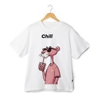 Chill Panther Bubble Tea Graphic T-Shirt Mens Womens Tees Top - Cool Cartoon Streetwear Tee L white