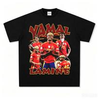 Vintage Lamine Yamal Bootleg T Shirt Retro Football Player Portrait Graphic Oversized Cotton Soccer Star Printed Streetwear Y2k Female Male Clothing XL įvairiaspalvis