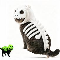 Dinozaurų skeletas šviečiantis tamsoje Kačių kostiumas, pliušinis Helovino augintinio gobtuvo apranga #L white