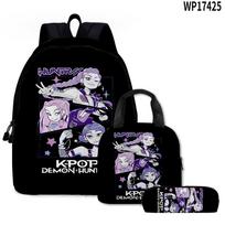 3D Filmo K-Pop Raganų Medžioklės Grupės Mokyklinė Kuprinė, Pieštukinė, Peties Krepšys Trys Dalys Rinkinys Spausdinimas Pencil case gray