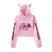 Hot Fashion Kpop Demon Hunters Saja Boys Figures Girls Short Cat-Eared Hoodie for Autumn and Winter Casual Sweatshirt Outfit XS rožinė