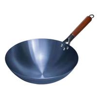 Traditional Blue-Baked Round Bottom Wrought Iron Wok
