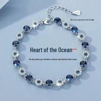 Sterling Silver 999 Crystal Ocean Heart Bracelet for Women - Platinum Tone Zircon Gift for Wife or Loved One