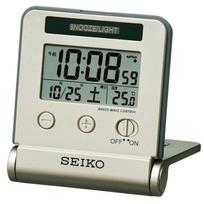 Seiko Clock Alarm Traveler Radio Digital Auto Light Calendar Temperature Display Thin Gold SQ772G