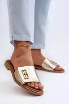 Zazoo Elegantiškos auksinės moteriškos odinės šlepetės