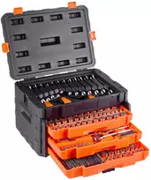 Mechaniko įrankių ir galvučių komplektas 450 vnt. 64/95/127 mm SAE ir metrinės su lagaminu