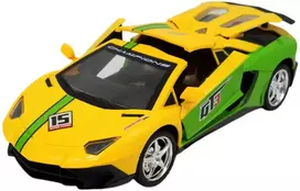Geltonas nuotoliniu būdu valdomas sportinis automobilis su LED žibintais