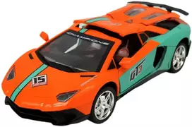 Oranžinės spalvos nuotoliniu būdu valdomas sportinis automobilis su LED žibintais