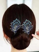 Fully Rhinestone Hair Bun Tool, Bun , Elegant And Sophisticated Braiding Tool, Hair Clip. One Size mėlyna