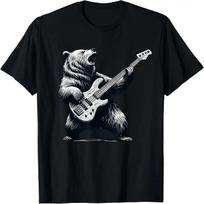 Rocking Bear Bass Guitar Player Concert Festival Music Cool T-Shirt S juoda