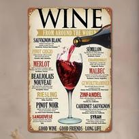 Metalinis skardinis ženklas Sienos menas Pasaulinė vyno tema Su Sauvignon Blanc Merlot Cabernet Sauvignon  Rusticinis dekoras Vyrui 20x30cm（7.8x11.8inch） white