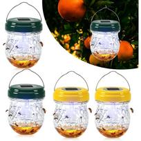 4 Pack Solar Wasp Traps Outdoor Hanging: Reusable Yellow Jacket Traps with LED Light - Effective Carpenter Bee Catcher & Hornet Trap - Waterproof 4PCS