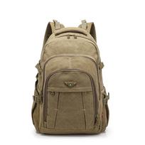 Vintage Canvas 17.3/15.6 inch Laptop Backpack Zipper Rucksacks Travel Shoulder Mochila Notebook Schoolbags College School Bags small chaki