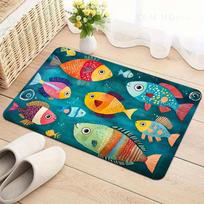 Cartoon Fish Pattern Non-Slip Floor Mat Soft Absorbent Washable Decorative Area Rug for Kitchen Entrance Bedroom Bathroom 40X60CM