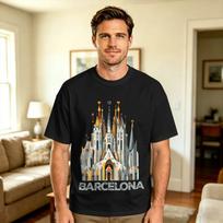 Harajuku T Shirt Barcelona Spain Sagrada Familia Europe Travel Souvenir Cotton T Shirts Fashion Tee Shirt For Unisex Summer Tops S